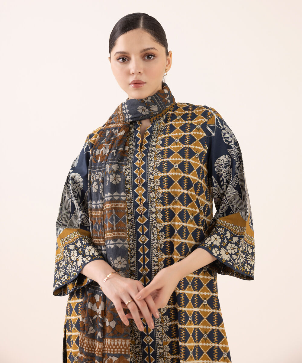 Women's Unstitched Arabic Lawn Printed Multi 3 Piece Suit