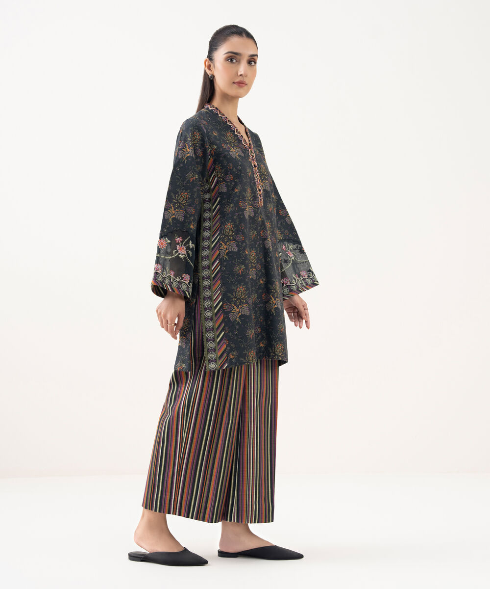 Women's Unstitched Khaddar Embroidered Multi 2 Piece Suit