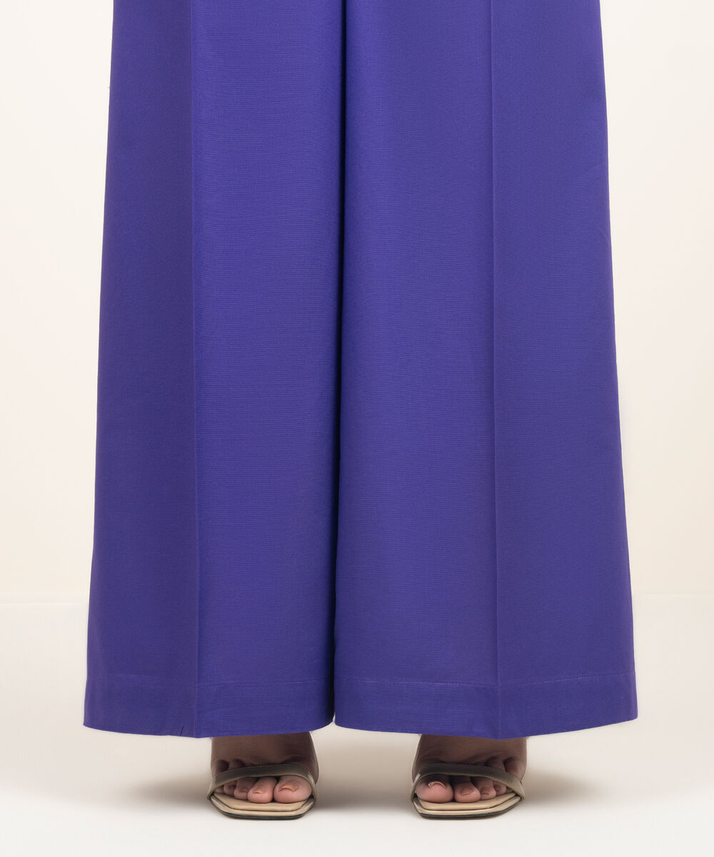 Women's RTW Cambric Solid Purple Flared Pants