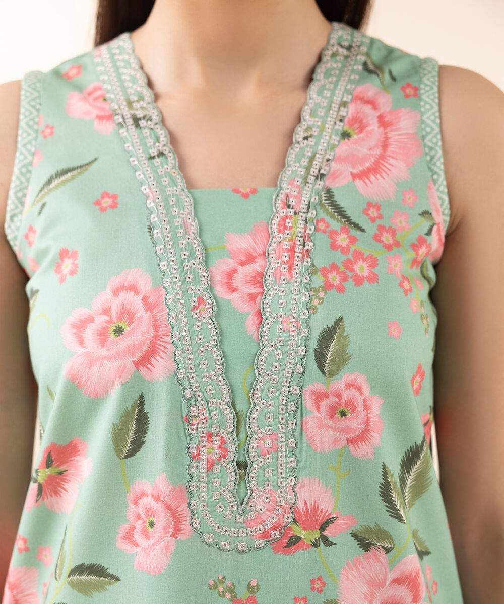 Women's Unstitched Lawn Embroidered Green 2 Piece Suit