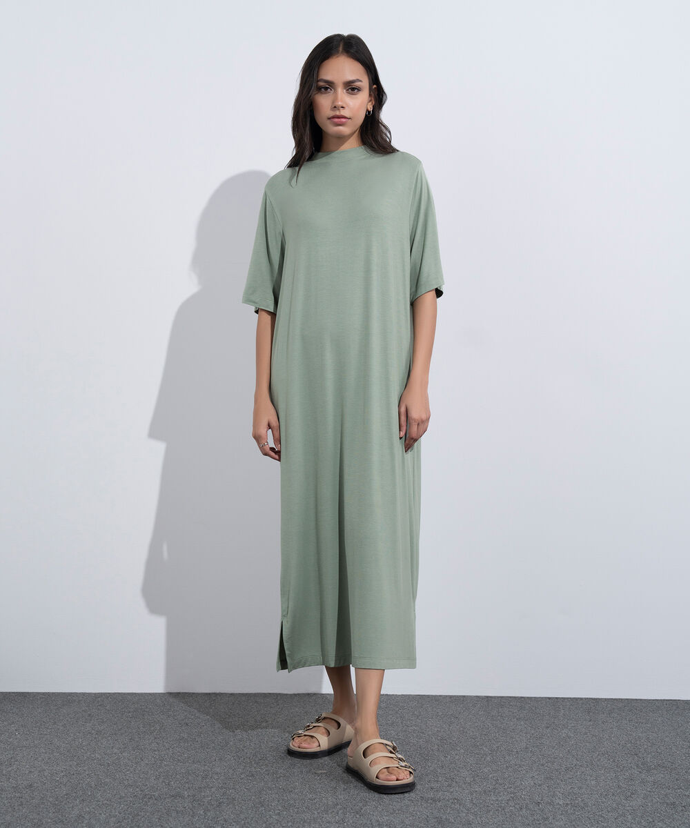 Women's Western Wear Green T-Shirt Short Sleeve Dress