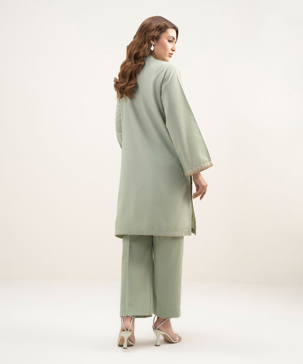 Women's RTW Zari Lawn Embroidered Green A-Line Shirt