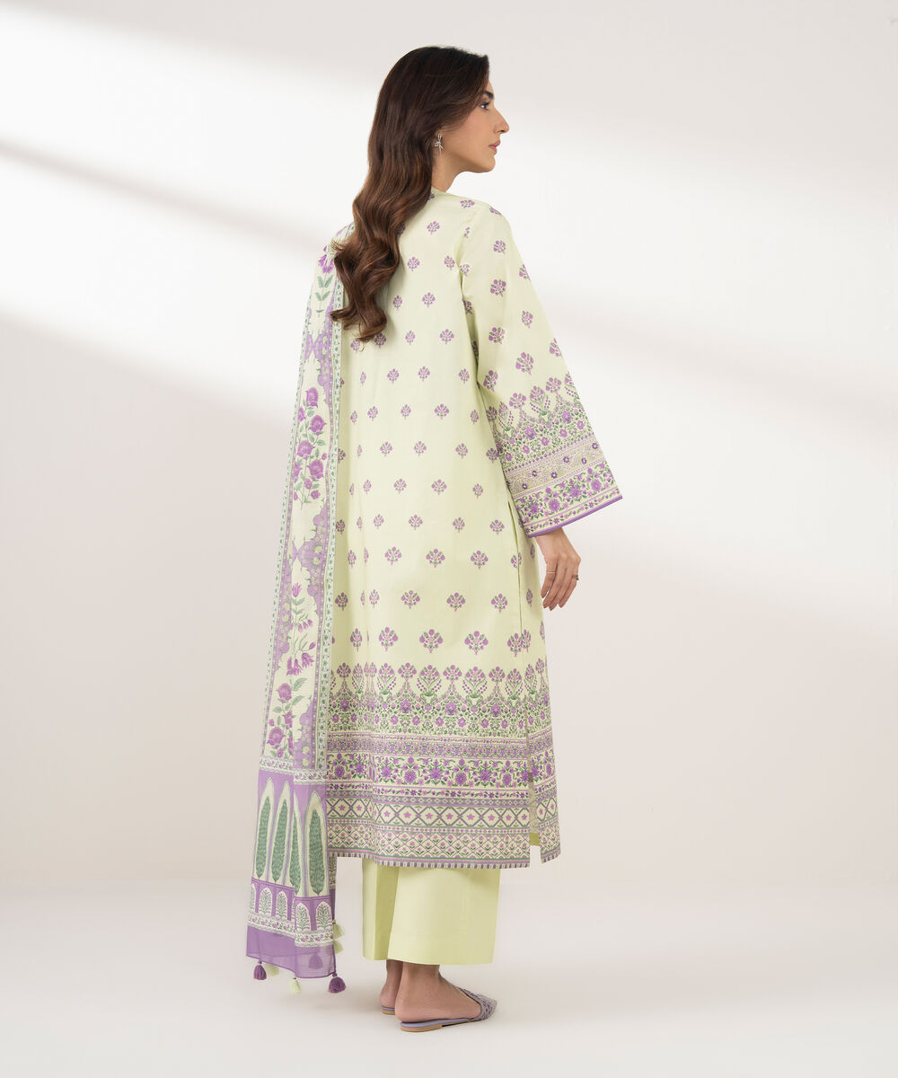 Women's Unstitched Lawn Printed Yellow 3 Piece Suit