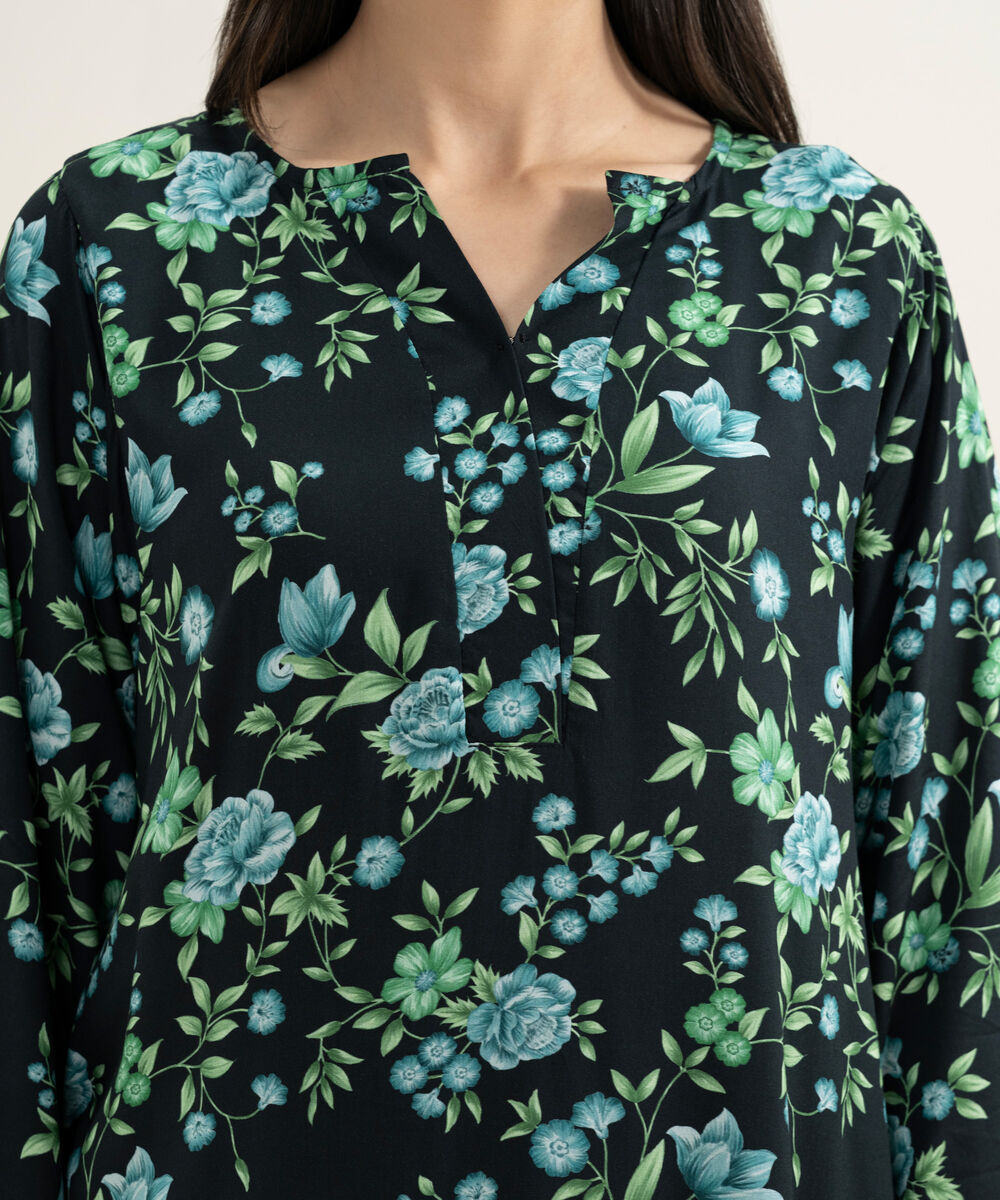 Women's RTW Arabic Lawn Printed Black 2 Piece Suit