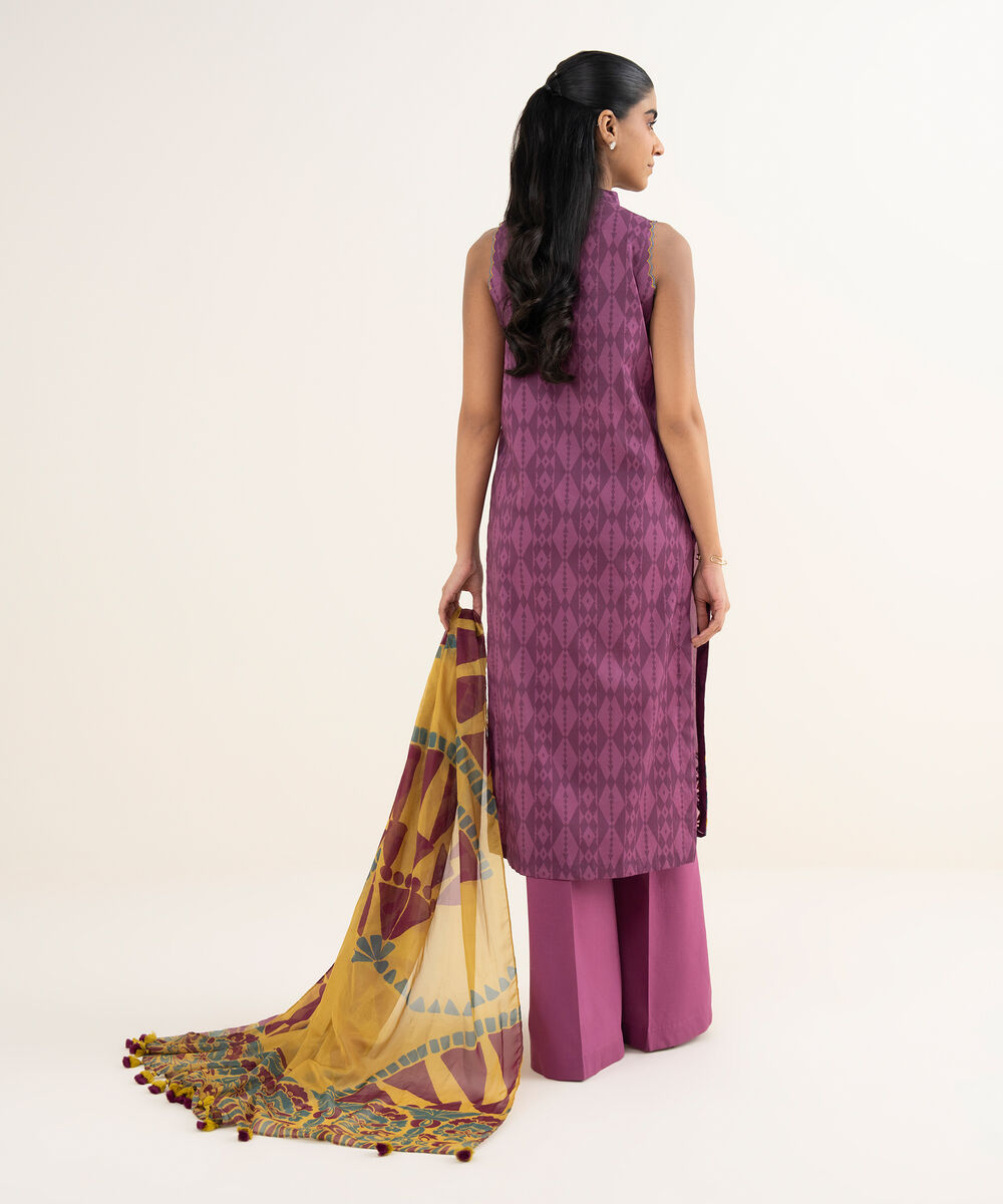 Women's Unstitched Lawn Embroidered Purple 3 Piece Suit