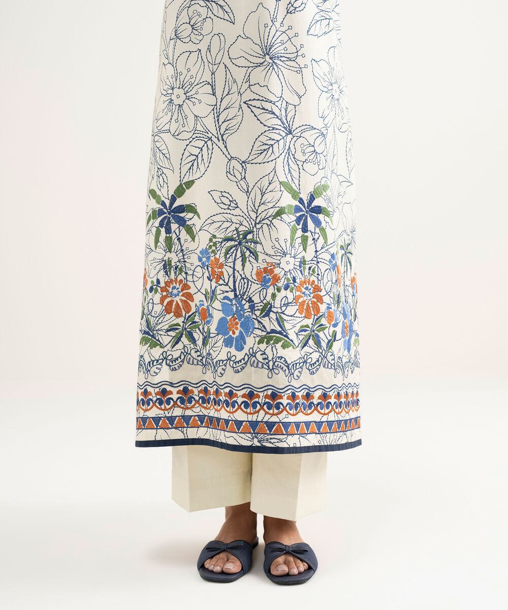 Women's Unstitched Lawn Embroidered Blue 3 Piece Suit