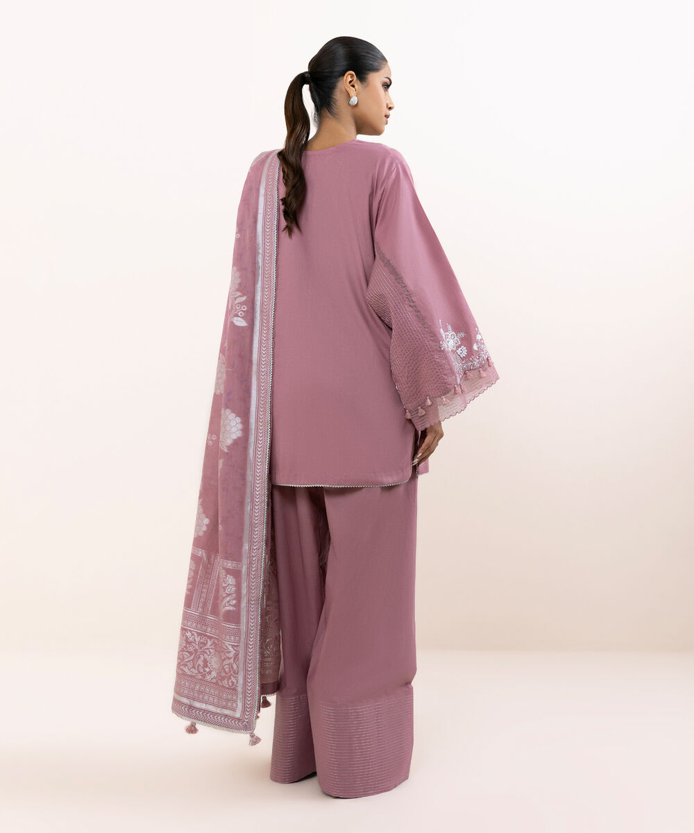 Women's Unstitched Light Cotton Satin Dyed Three Piece Suit