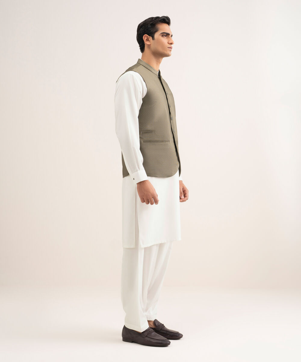 Men'S Stitched Brown Premium Suiting Waistcoat