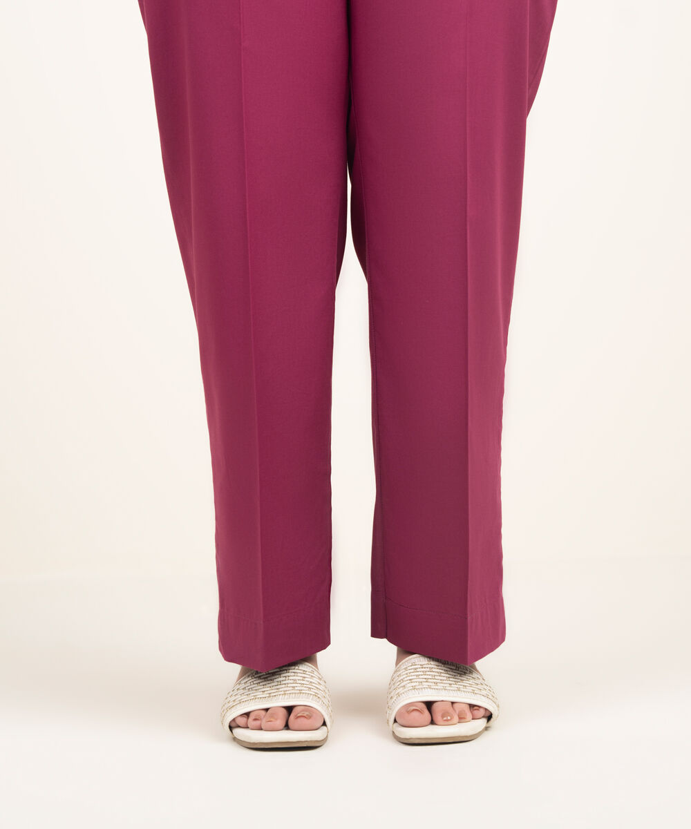 Women's RTW Lawn Solid Purple Straight Pants