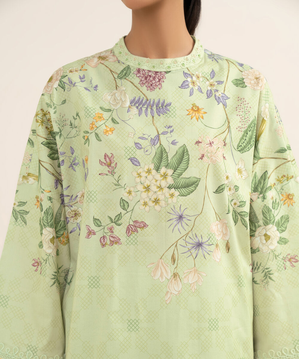 Women's Unstitched Lawn Printed Green 3 Piece Suit