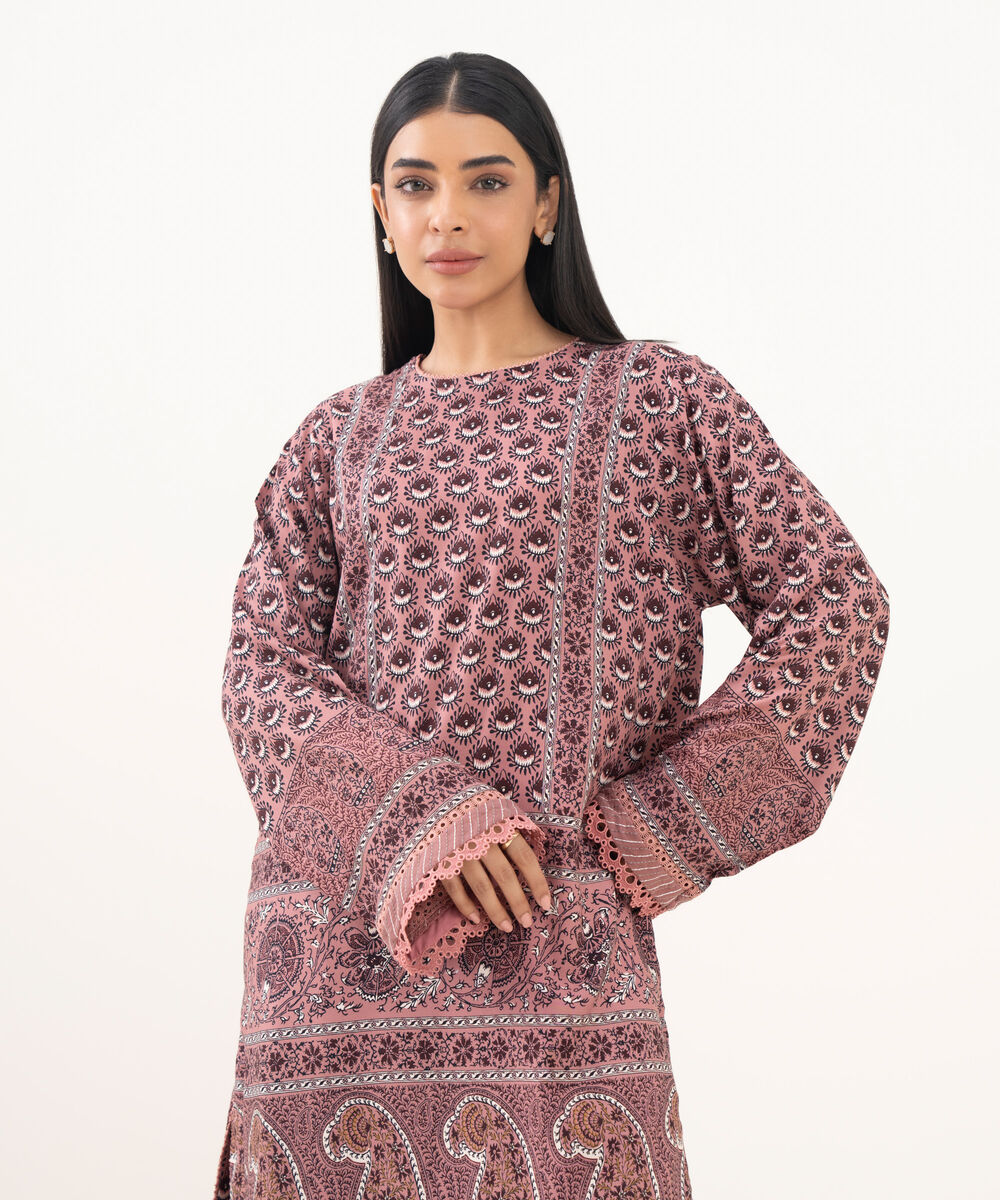 Women's RTW Linen Viscose Printed Pink Straight Shirt