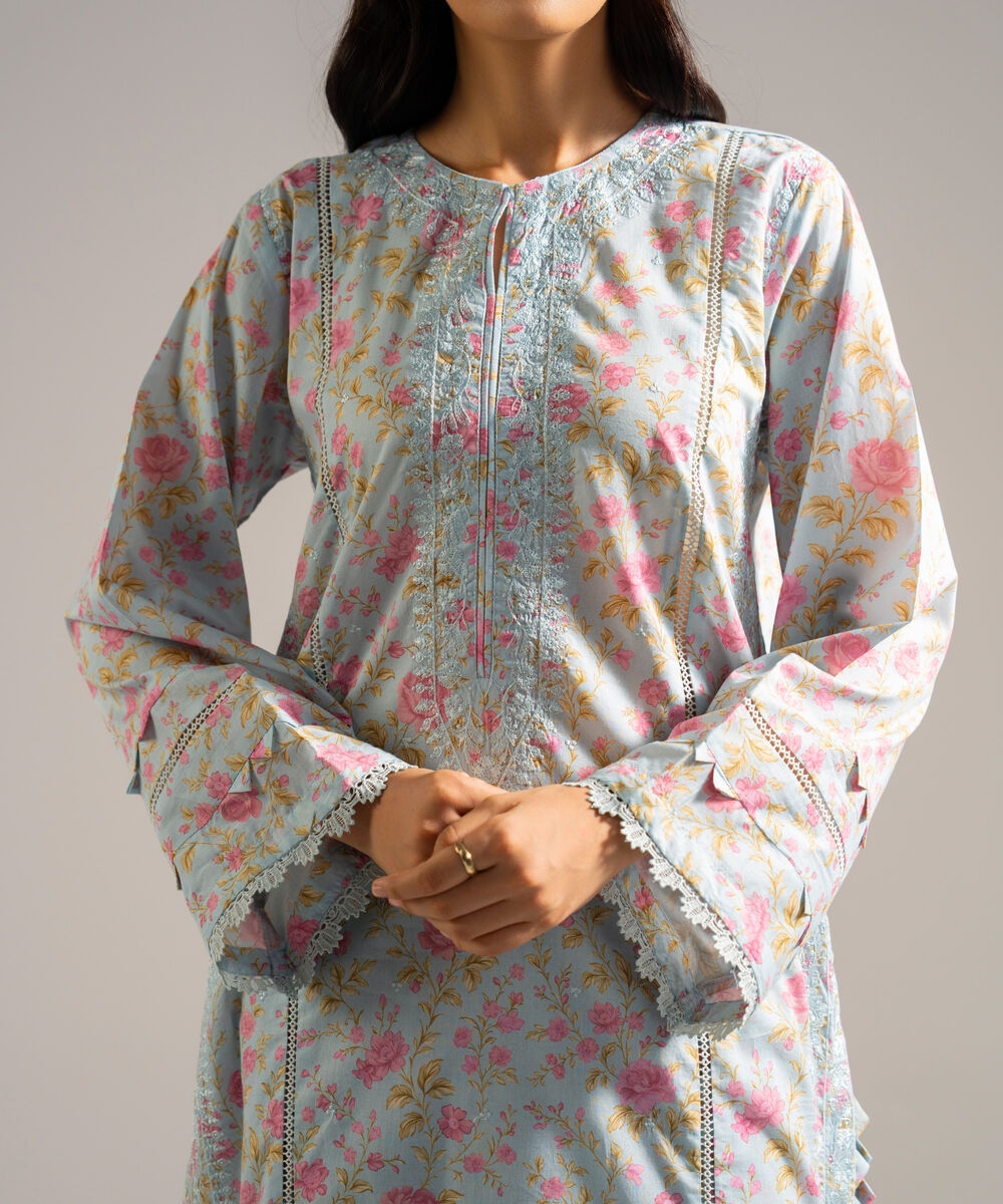 Women's RTW Lawn Embroidered Blue 2 Piece Suit