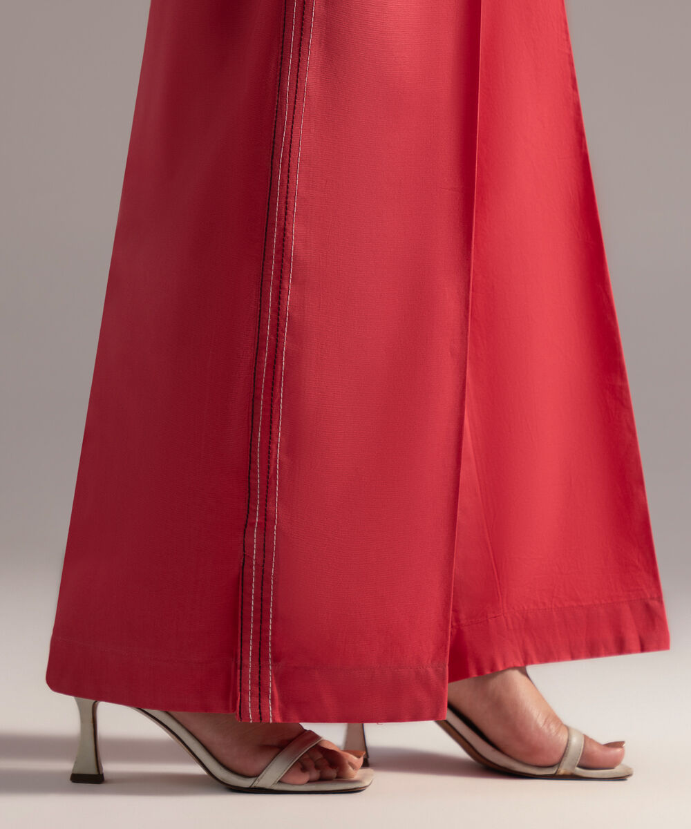 Women's RTW Cambric Solid Coral Red Culottes