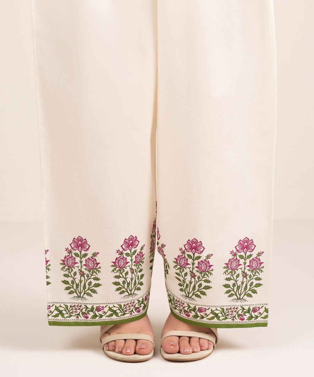 Women's RTW Cambric Printed Off White Farshi Shalwar