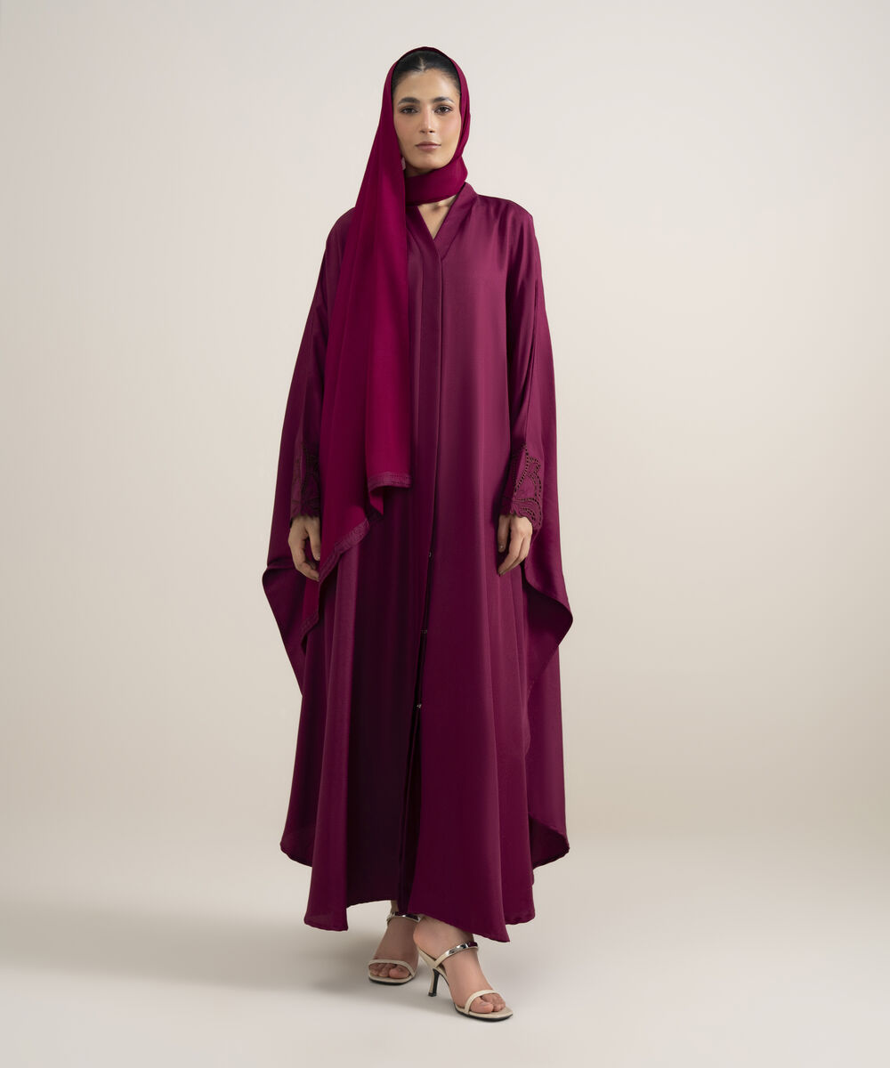Women's Burgundy Embroidered Kaftan Abaya Set