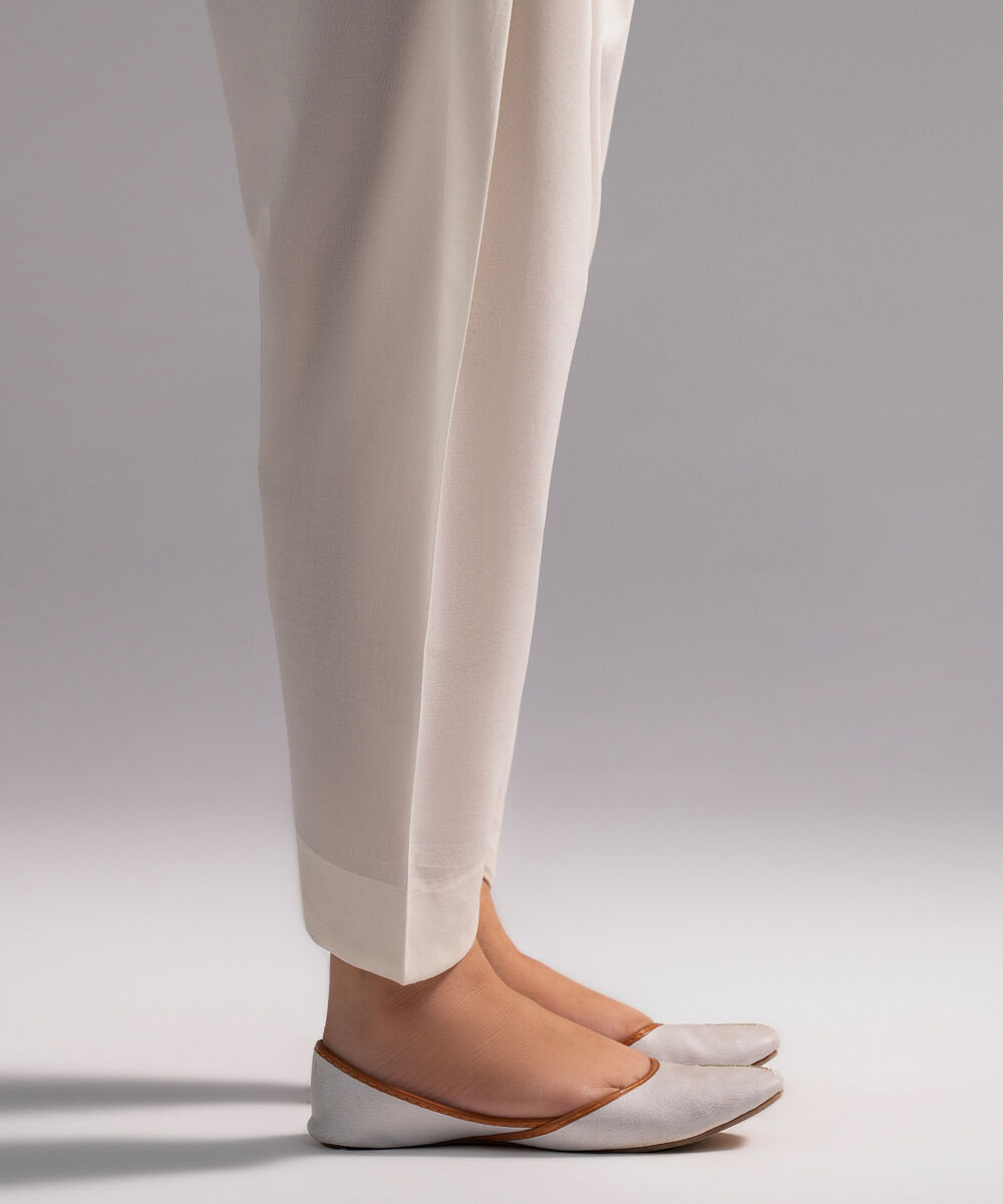 Women's RTW Cambric Solid Off White Skinny Shalwar
