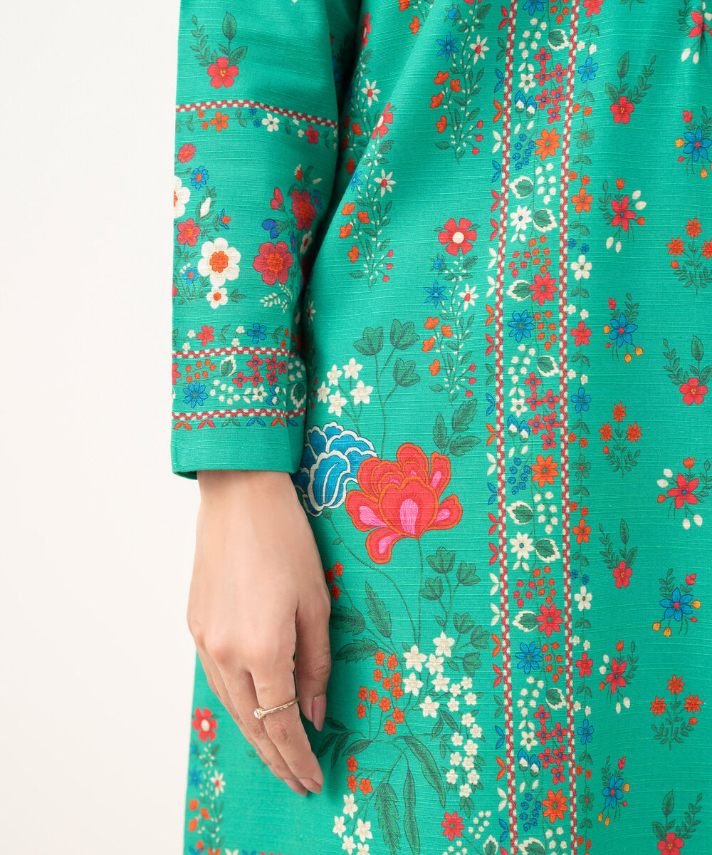 Women's Unstitched Printed Light Khaddar Green 3 Piece Suit