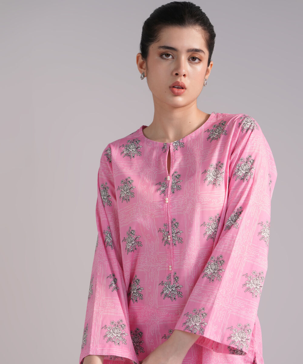 Women's RTW Crosshatch Printed Pink Straight Shirt