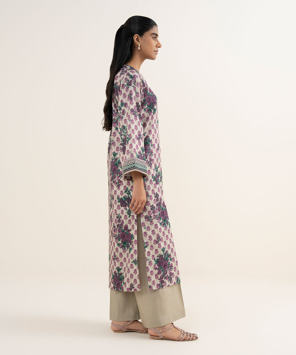 Women's Unstitched Lawn Printed Purple 2 Piece Suit