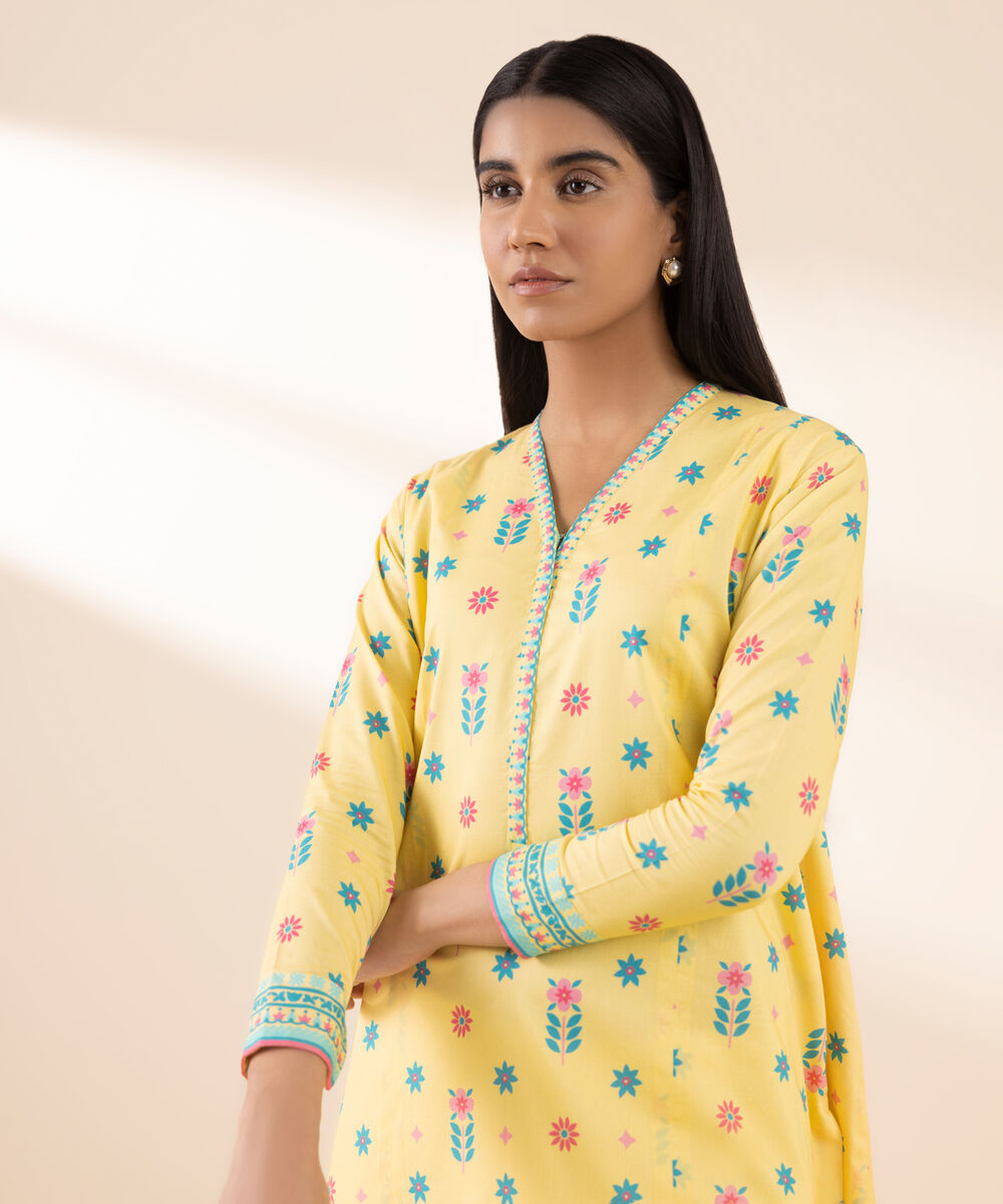 Women's Unstitched Lawn Printed Yellow 2 Piece Suit