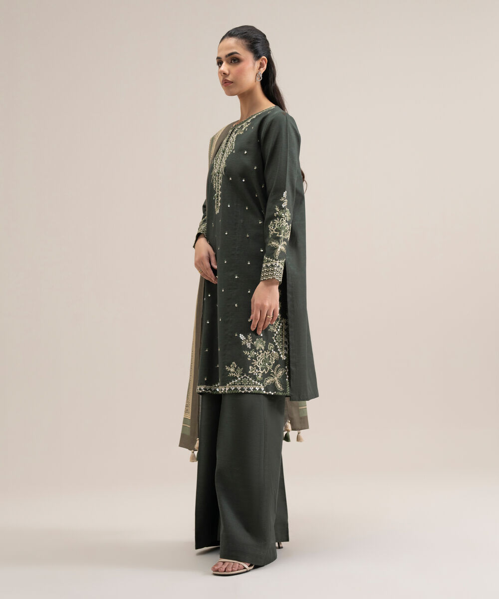 Women's Unstitched Lawn Embroidered Green 3 Piece Suit