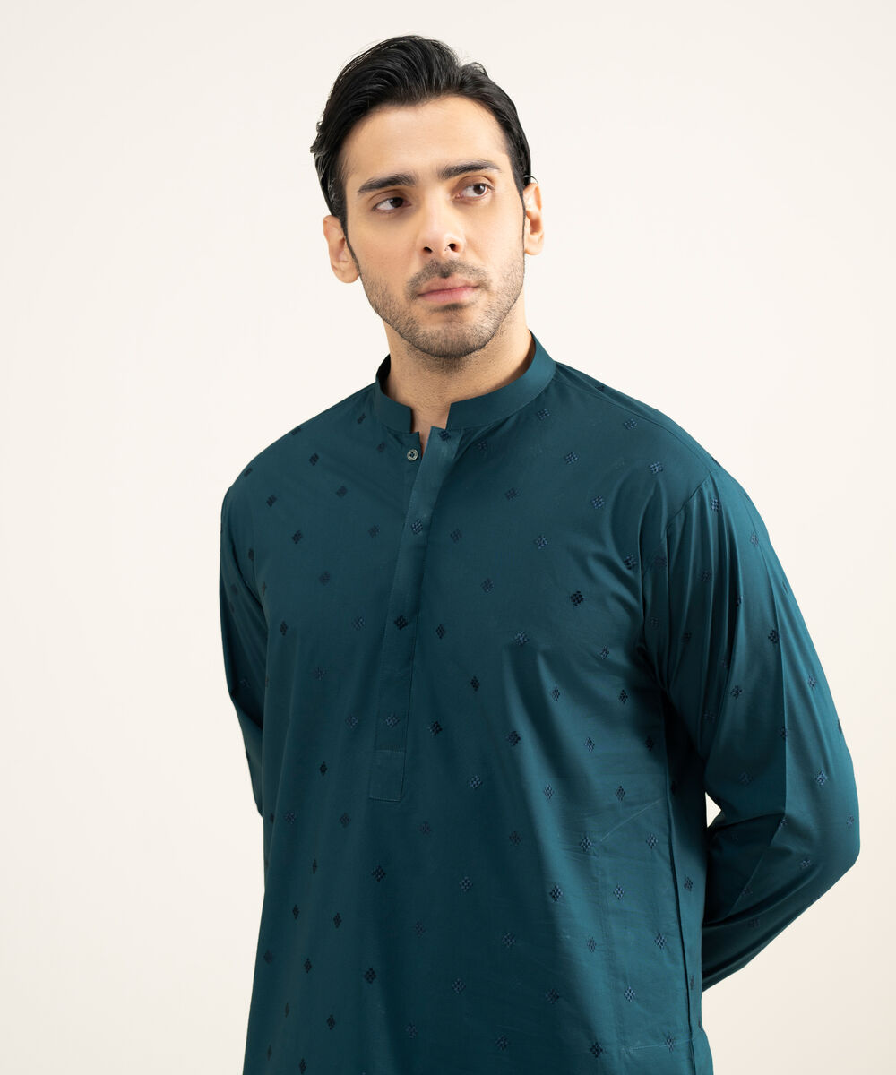 Men's Stitched Premium Cotton Teal Kurta