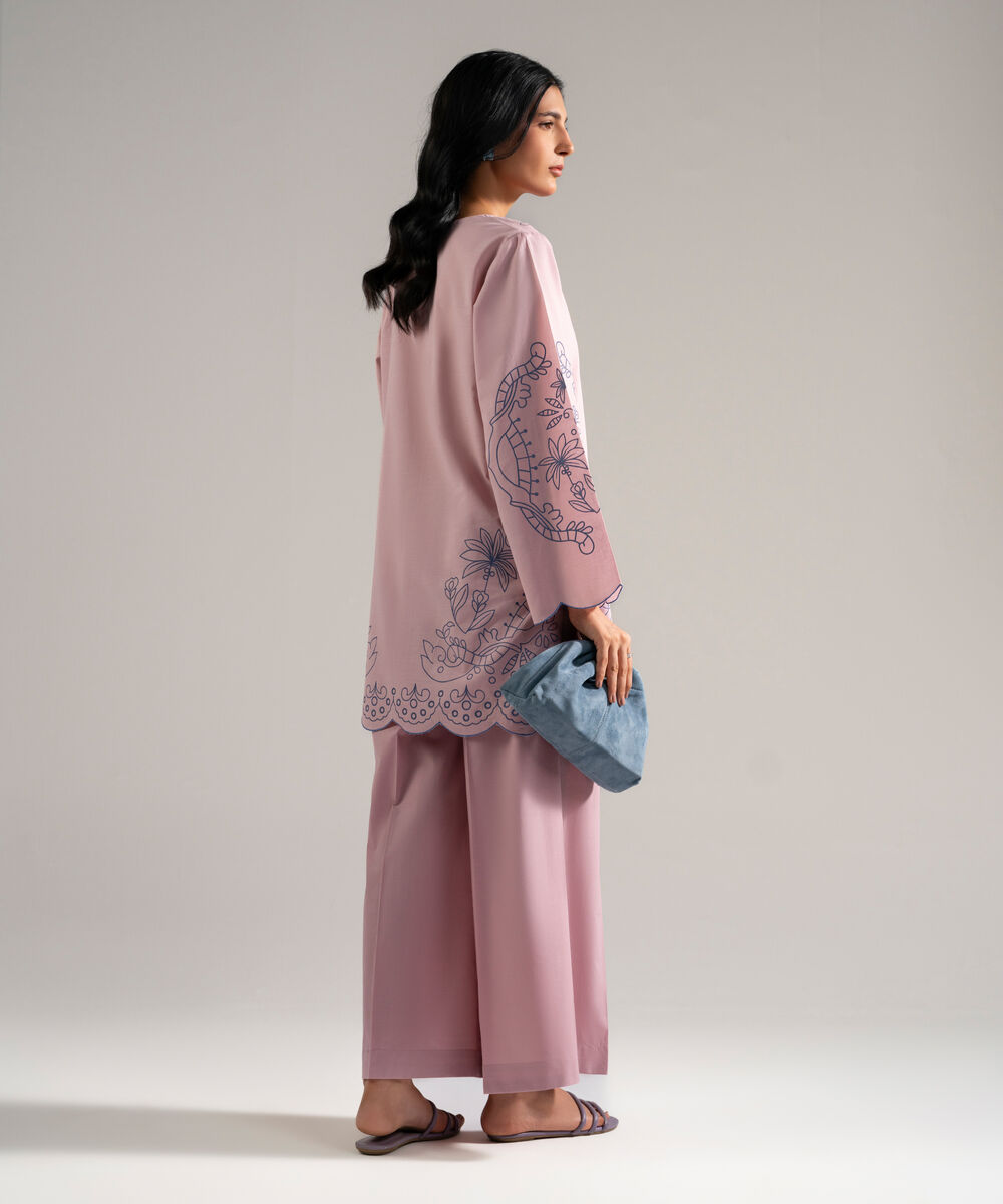 Women's RTW Slub Lawn Printed Pink 2 Piece Suit