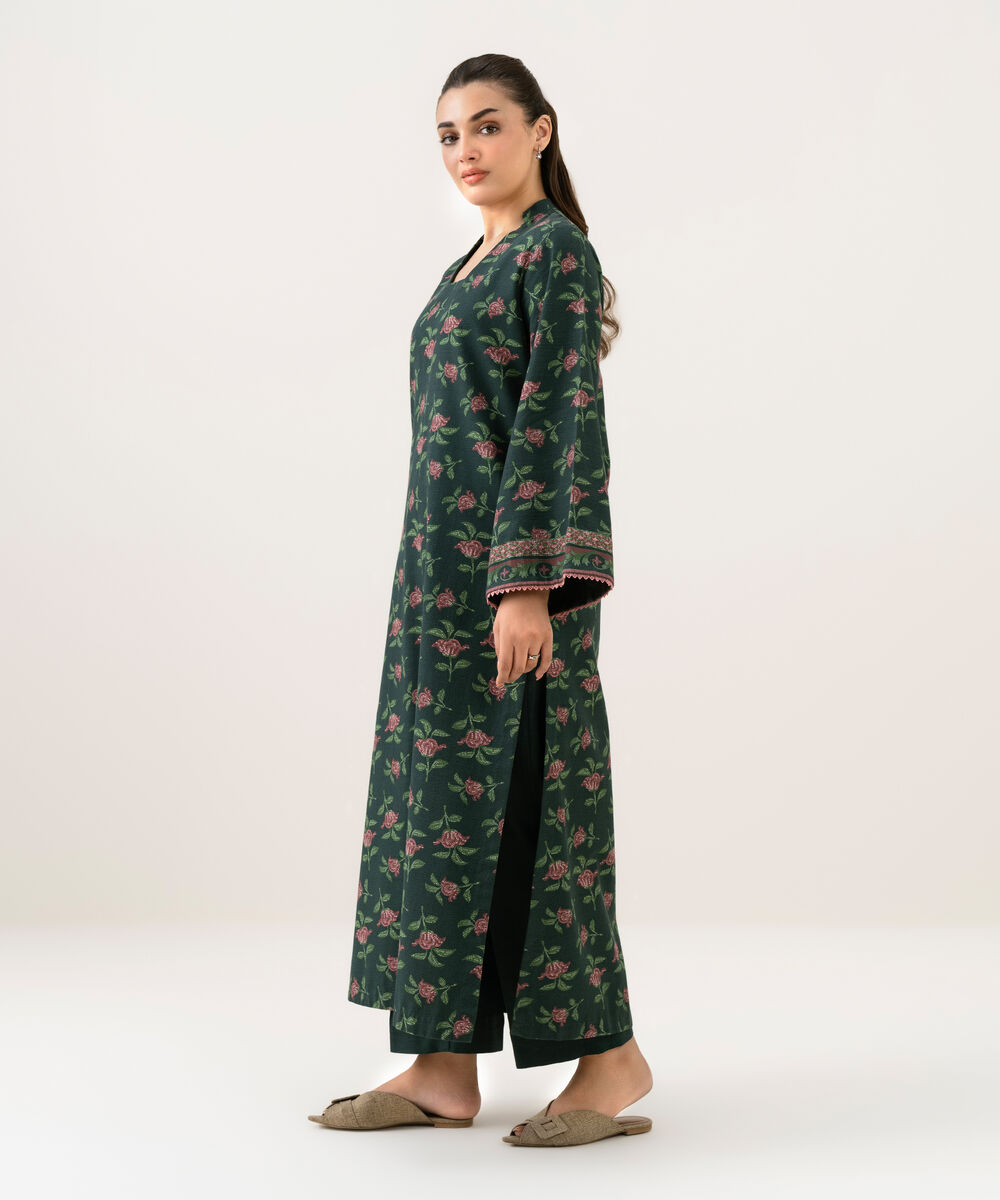 Women's Unstitched Khaddar Printed Green Shirt