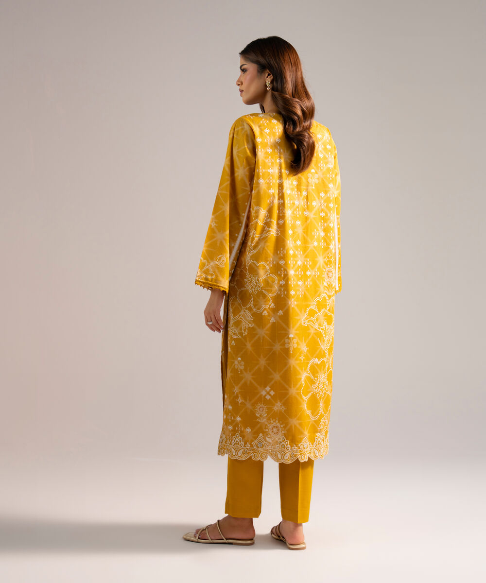 Women's RTW Dobby Embroidered Yellow 2 Piece Suit