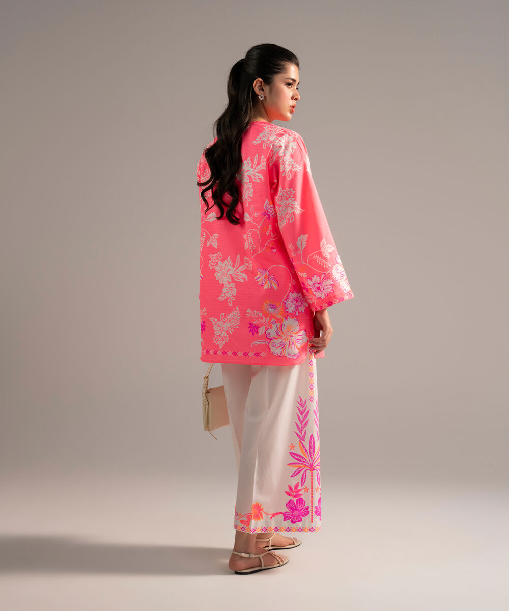 Women's RTW Dobby Printed Neon Pink 2 Piece Suit