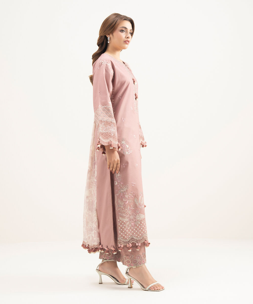 Women's Unstitched Lawn Embroidered Pink 3 Piece Suit