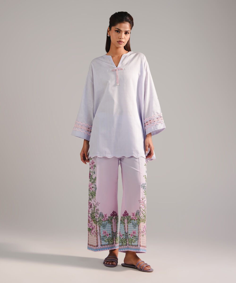 Women's RTW Dobby Embroidered Lilac 2 Piece Suit