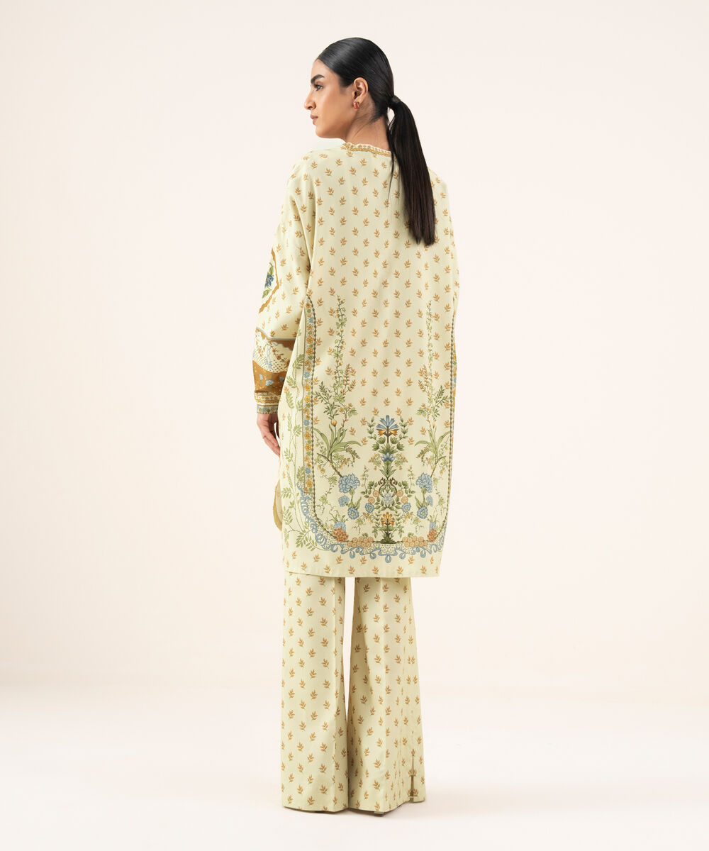 Women's Unstitched Viscose Khaddar Printed Beige 2 Piece Suit