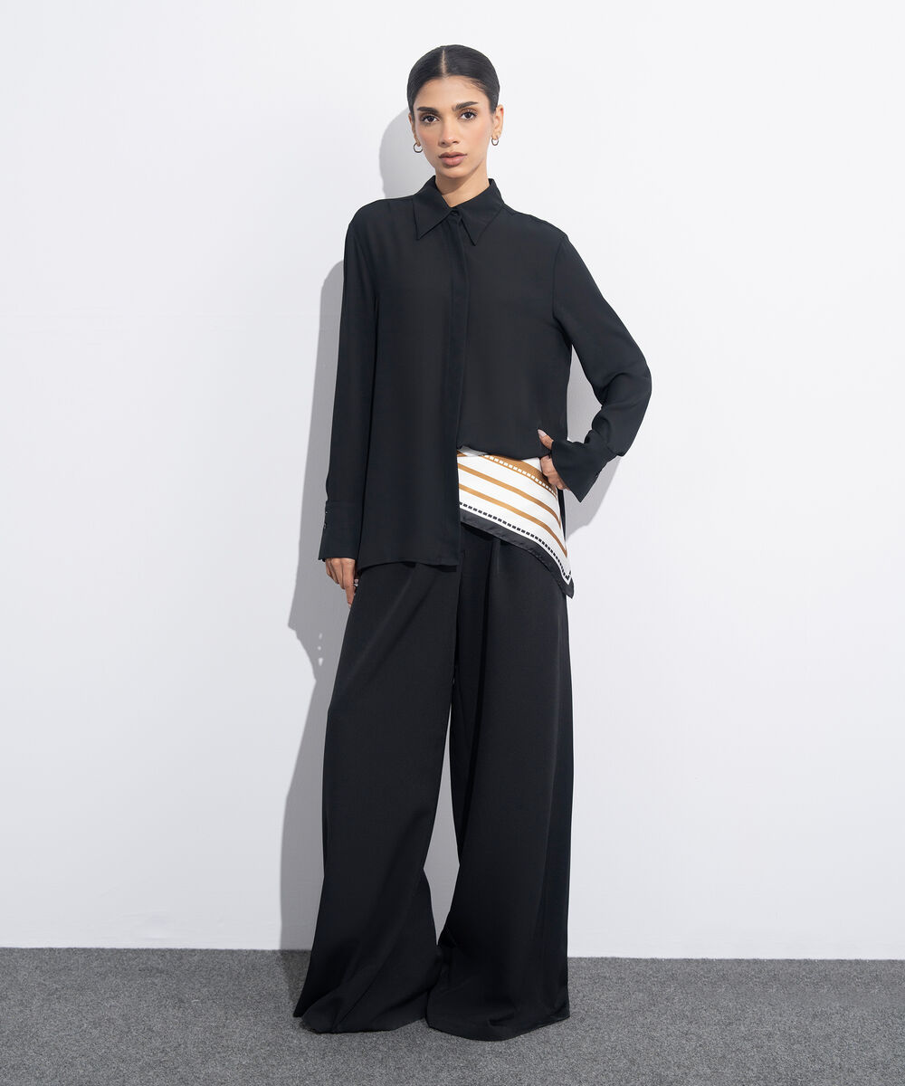 Women's Western Wear Black Button Through Sheer Shirt