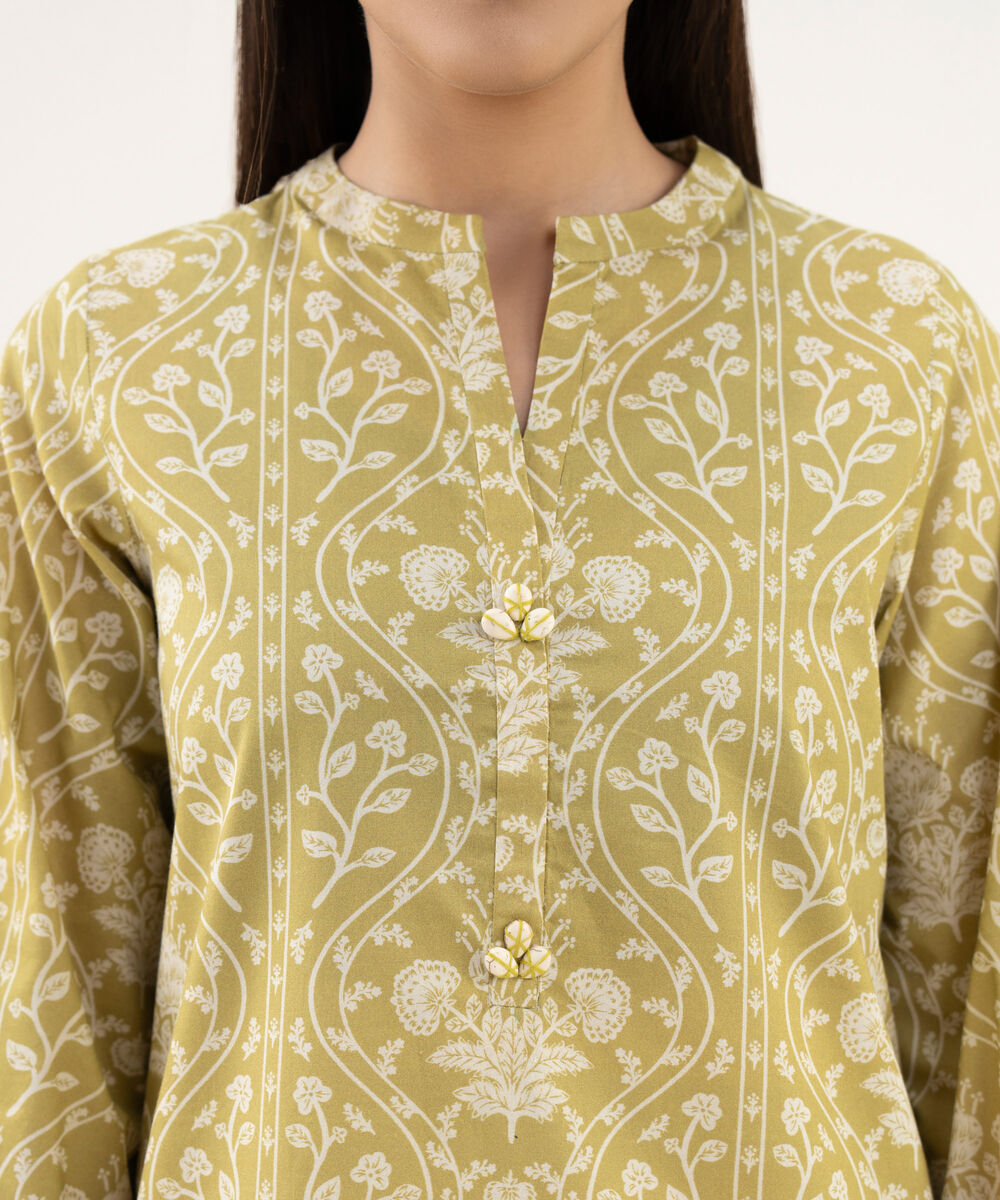 Women's Unstitched Lawn Printed Yellow 2 Piece Suit