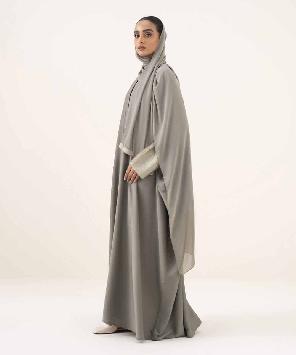 Women's sage green button through kaftan Abaya set