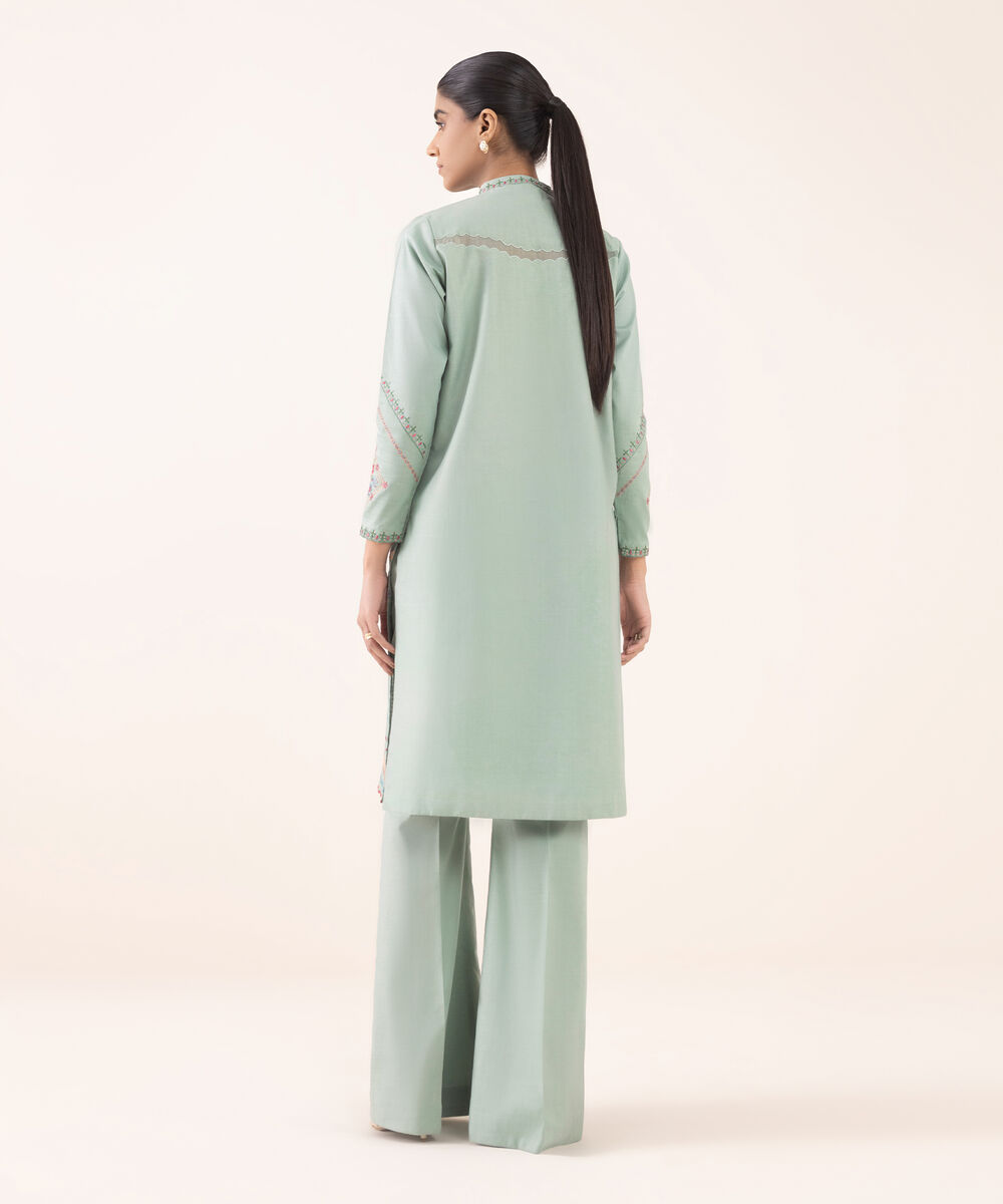 Women's Unstitched Cotton Embroidered Green Two Piece Suit