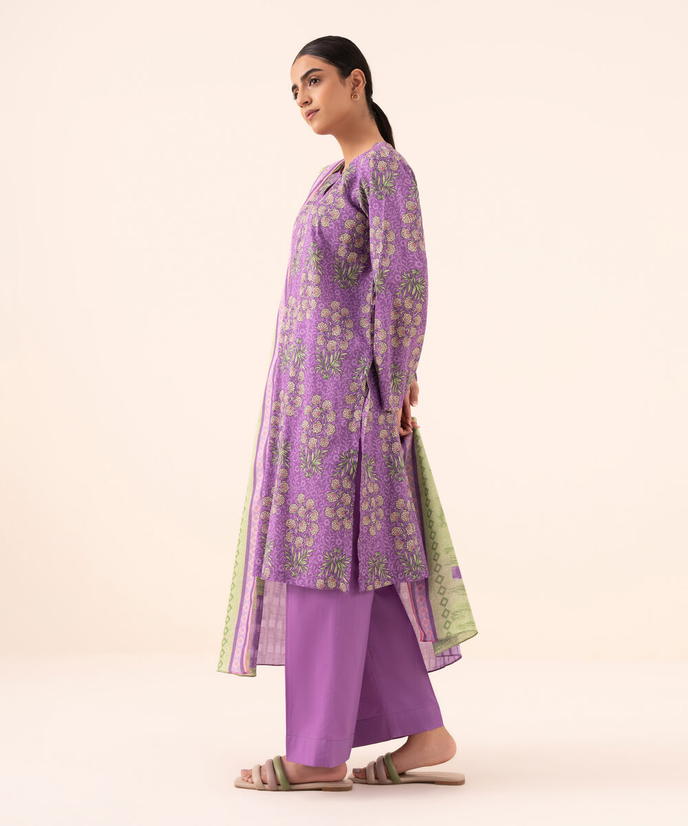 Women's Unstitched Lawn Printed Purple 3 Piece Suit