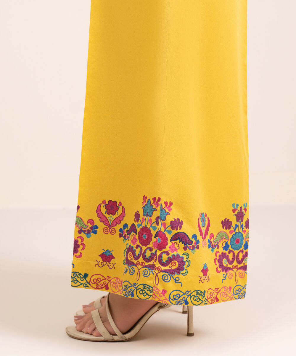 Women's RTW Cambric Printed Yellow Flared Pants