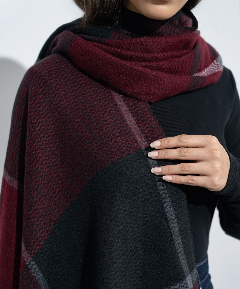Women's Western Wear Maroon & Black Cape Shawl
