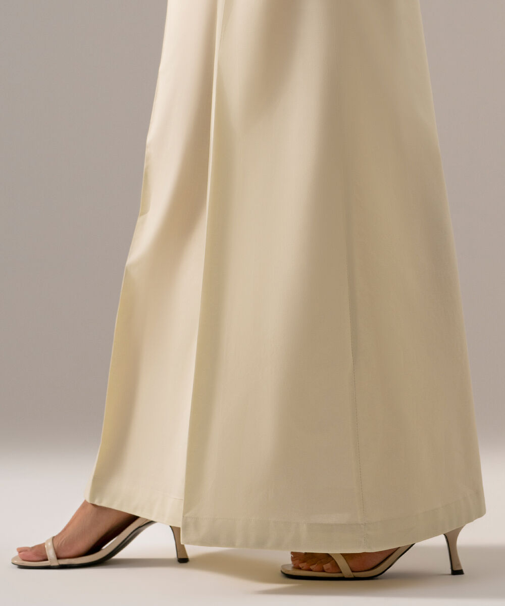Women's RTW Cambric Solid Green Flared Pants