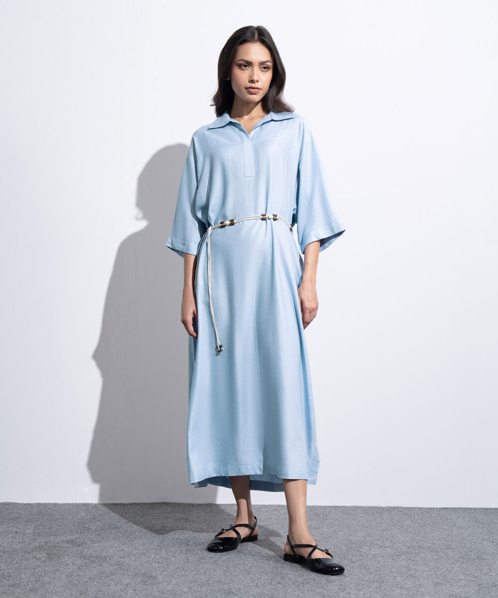 Women's Western light Blue Cocoon Dress With Kimono Sleeve