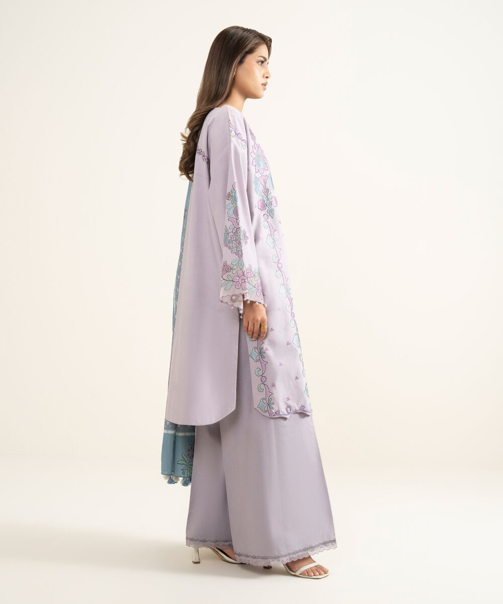 Women's Unstitched Textured Lawn Embroidered Purple 3 Piece Suit