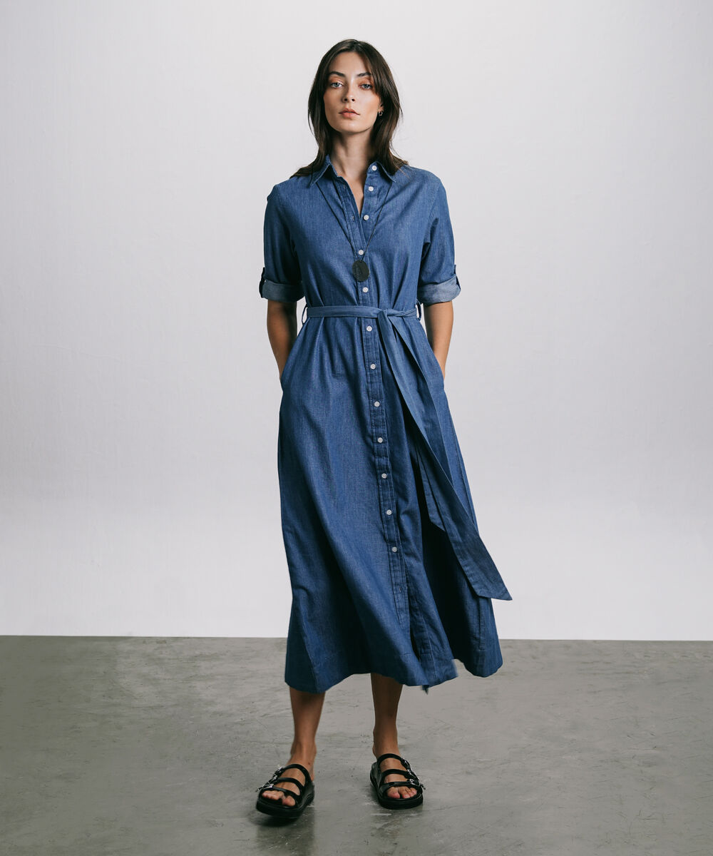 Women's Western Wear Blue Button Through Denim Dress