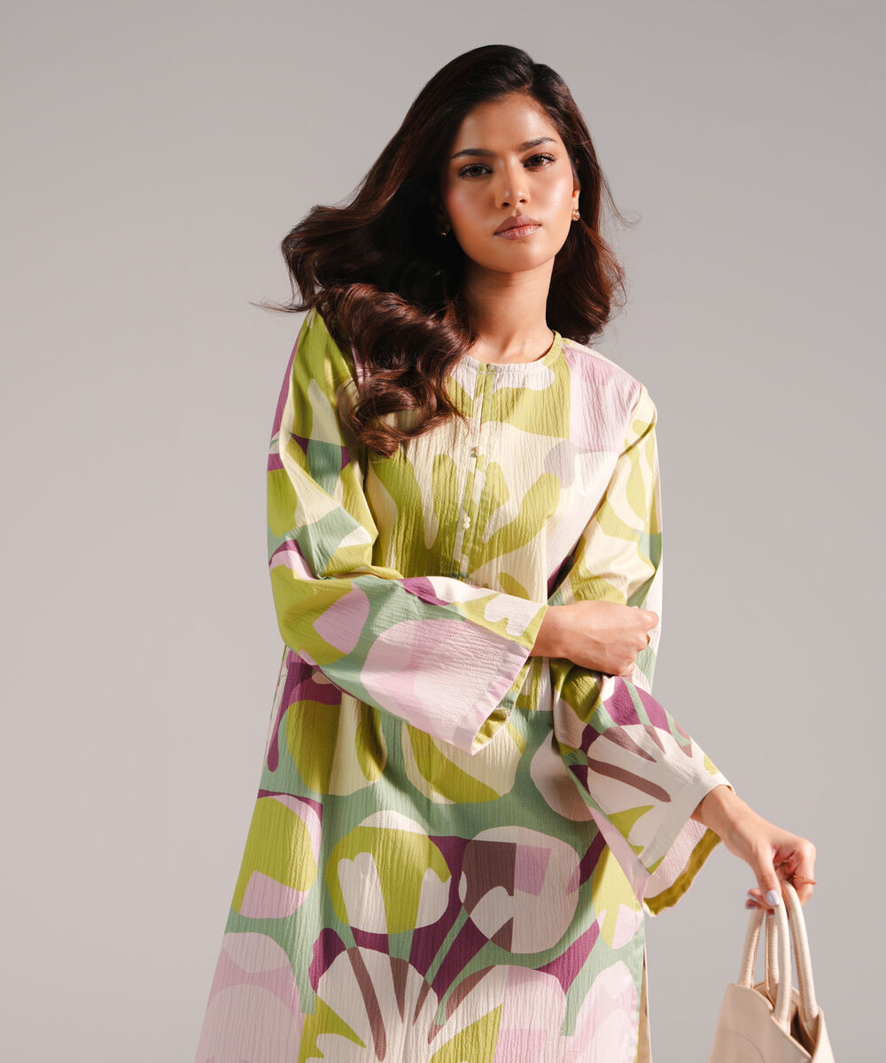 Women's RTW Seersucker Printed Mint Green 2 Piece Suit