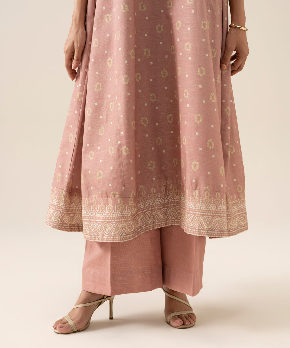 Women's Unstitched Light Khaddar Printed Light Tea Pink 3 Piece Suit
