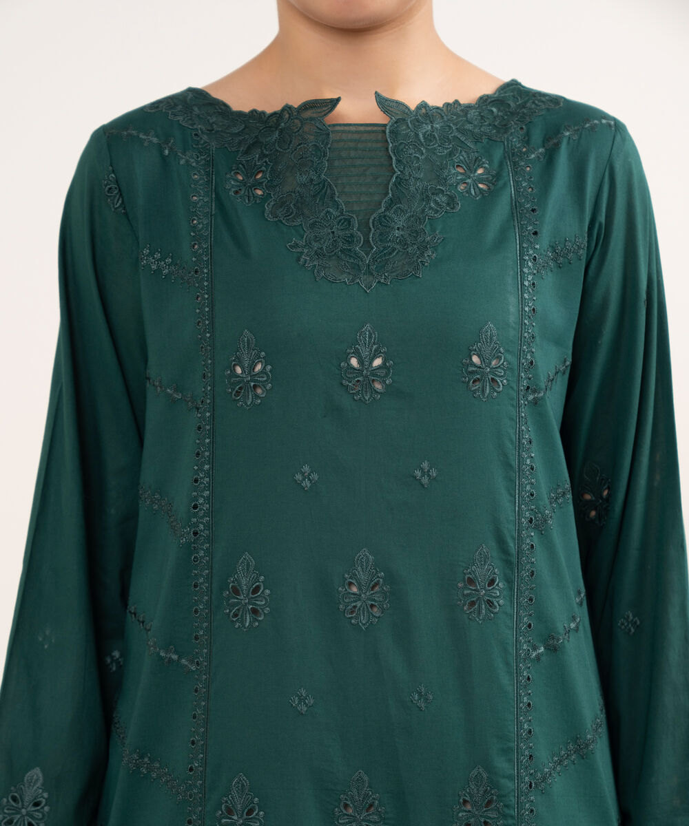 Women's Unstitched Lawn Embroidered Green 3 Piece Suit