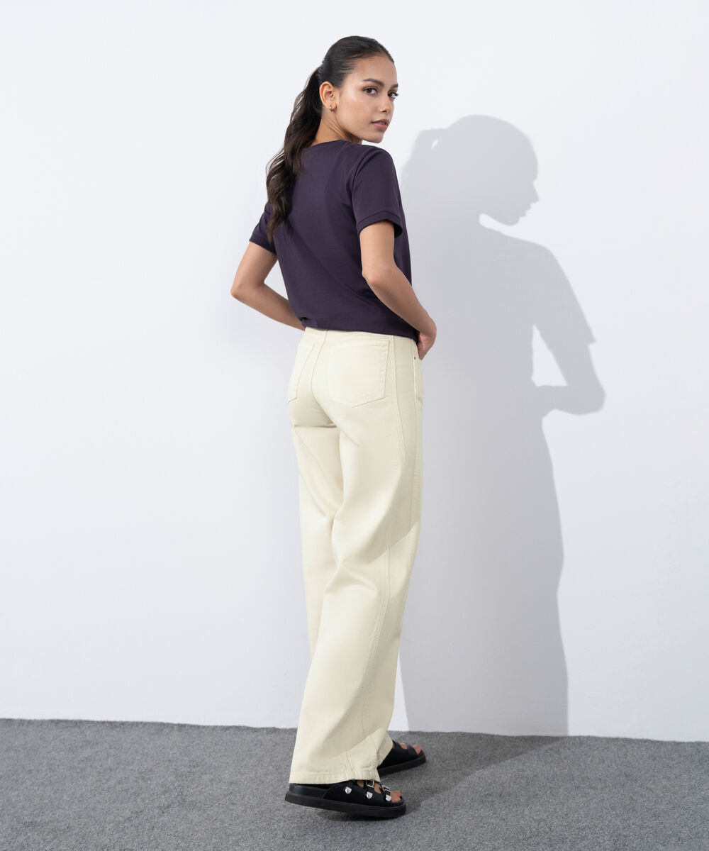 Women's Western Wear Off White Wide-Leg Twill Trousers