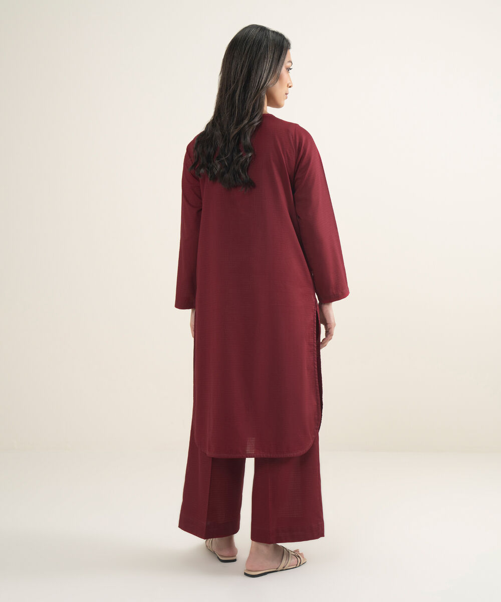 Women's RTW Dobby Solid Red Straight Shirt