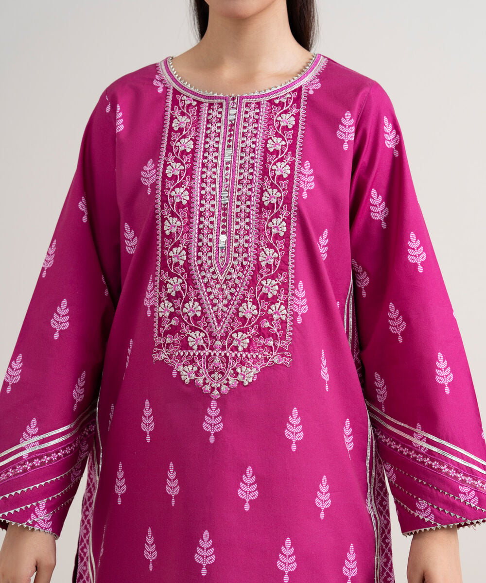 Women's Unstitched Cotton Embroidered Pink